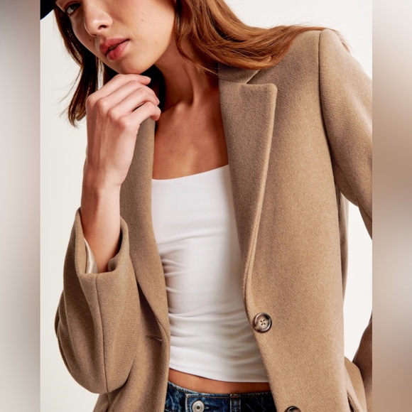 NWT abercrombie wool blend blazer coat in camel XXS P - Picture 11 of 14